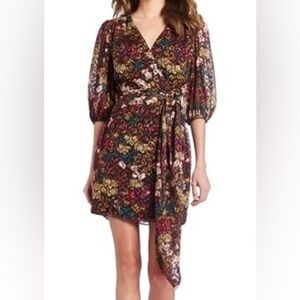 Amanda Uprichard Black Floral Puff Sleeve Dress Size XS